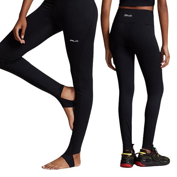RLX Ralph Lauren High Rise Black Stirrup Stretch Leggings w/ Stash Pocket-Large - Picture 1 of 5